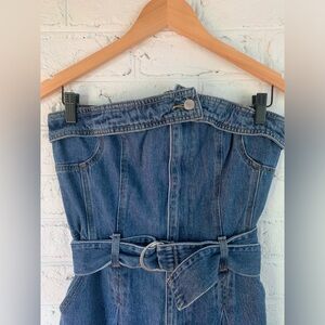 Forever 21 wide leg denim pantsuit romper with belt.
